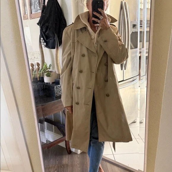 Vintage Sears Men's Tan Double-Breasted Trench Coat - Picture 1 of 12